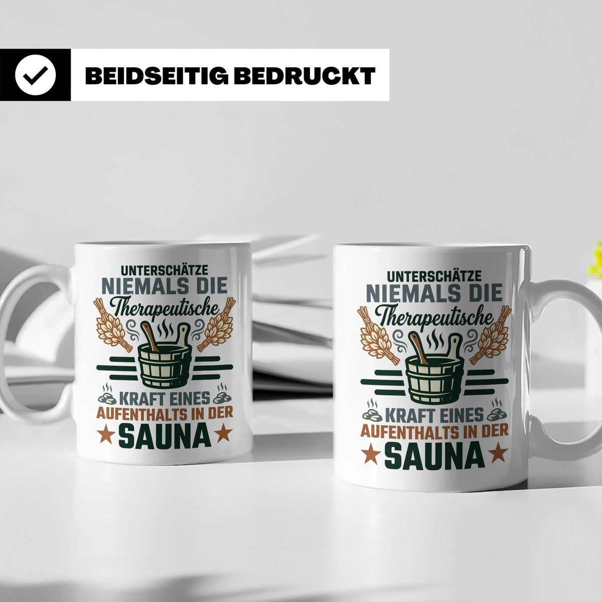 Sauna Tasse mit Spruch Therapeutische Kraft. Geschenk für Sa – Weiß [farbe:weiß]