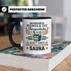 Sauna Tasse mit Spruch Therapeutische Kraft. Geschenk für Sa – Schwarz [farbe:schwarz]