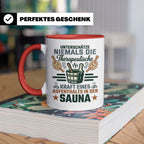 Sauna Tasse mit Spruch Therapeutische Kraft. Geschenk für Sa – Rot [farbe:rot]