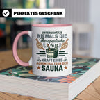 Sauna Tasse mit Spruch Therapeutische Kraft. Geschenk für Sa – Rosa [farbe:rosa]