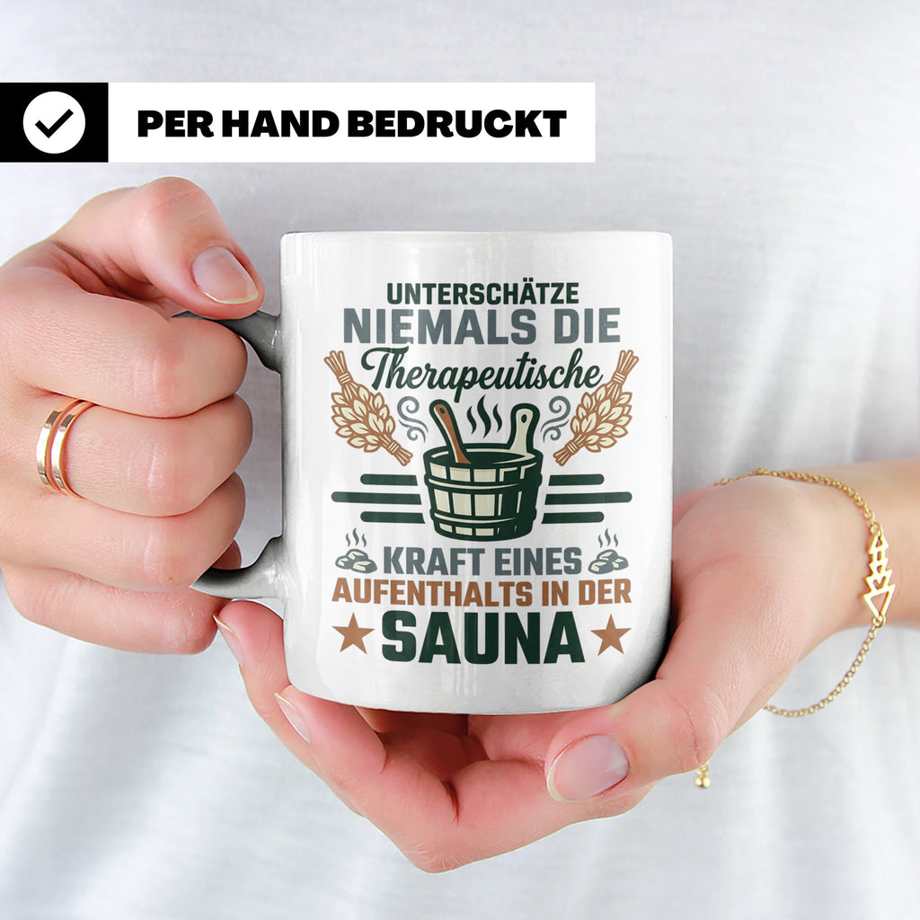 Sauna Tasse mit Spruch Therapeutische Kraft. Geschenk für Sa – Weiß [farbe:weiß]