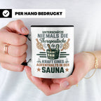 Sauna Tasse mit Spruch Therapeutische Kraft. Geschenk für Sa – Schwarz [farbe:schwarz]