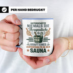 Sauna Tasse mit Spruch Therapeutische Kraft. Geschenk für Sa – Blau [farbe:blau]