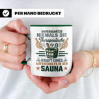 Sauna Tasse mit Spruch Therapeutische Kraft. Geschenk für Sa – Grün [farbe:grün]