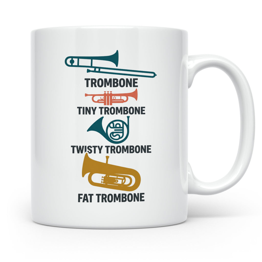 Posaunist Tasse mit lustigem Spruch Tiny Twisty Fat Trombone – Weiß [farbe:weiß]
