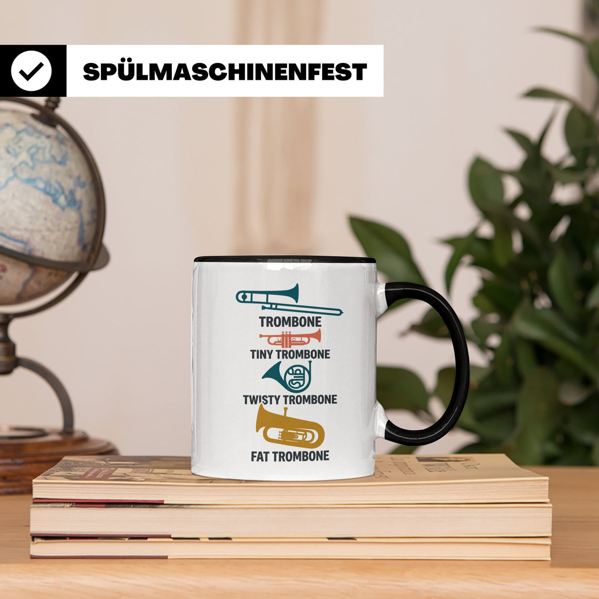 Posaunist Tasse mit lustigem Spruch Tiny Twisty Fat Trombone – Schwarz [farbe:schwarz]