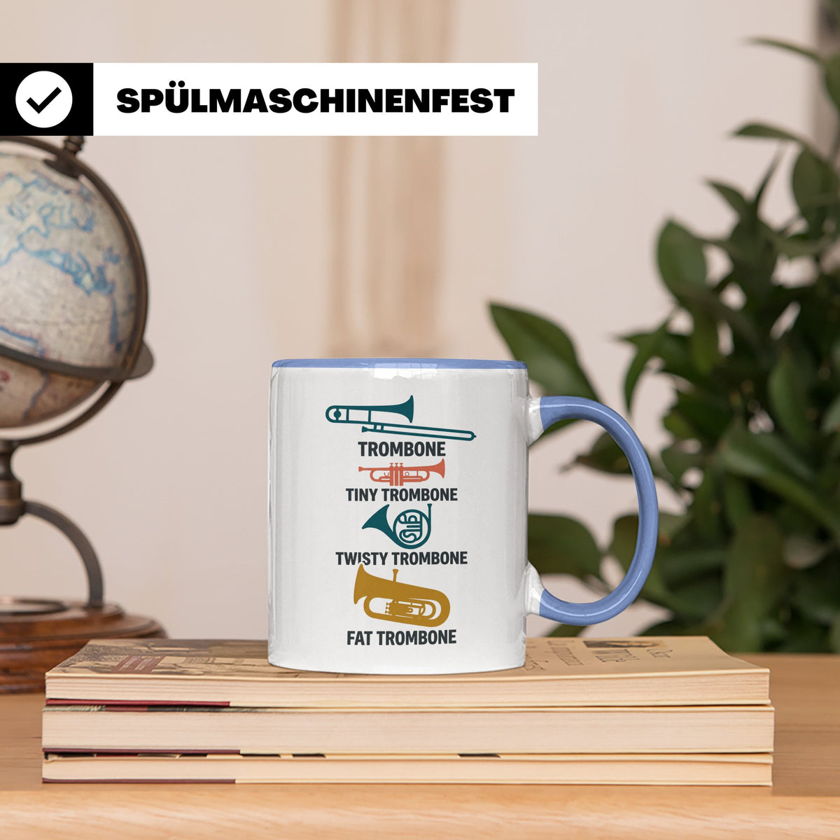 Posaunist Tasse mit lustigem Spruch Tiny Twisty Fat Trombone – Blau [farbe:blau]