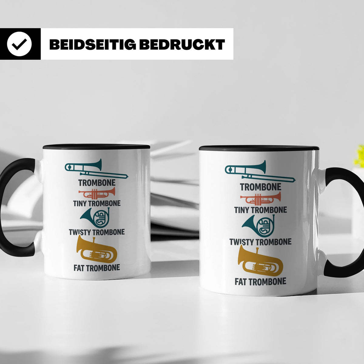 Posaunist Tasse mit lustigem Spruch Tiny Twisty Fat Trombone – Schwarz [farbe:schwarz]