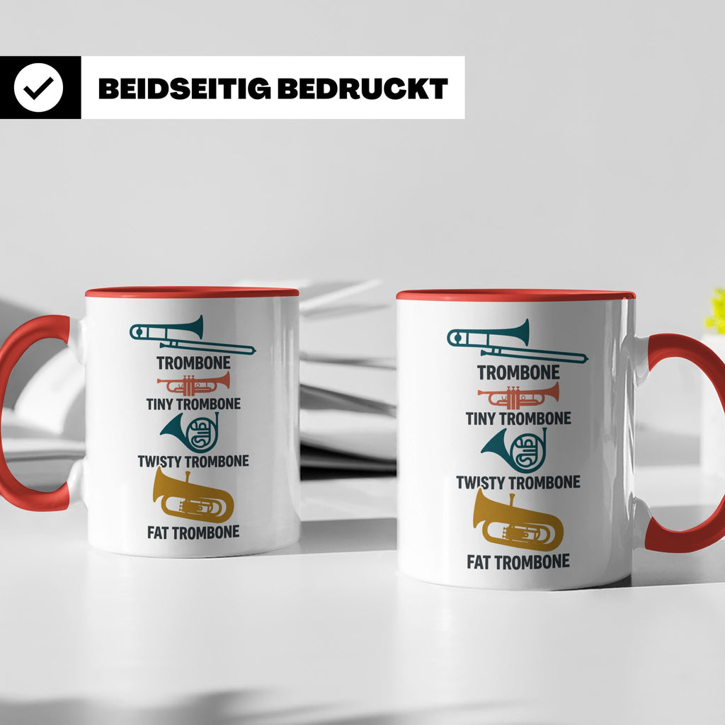 Posaunist Tasse mit lustigem Spruch Tiny Twisty Fat Trombone – Rot [farbe:rot]
