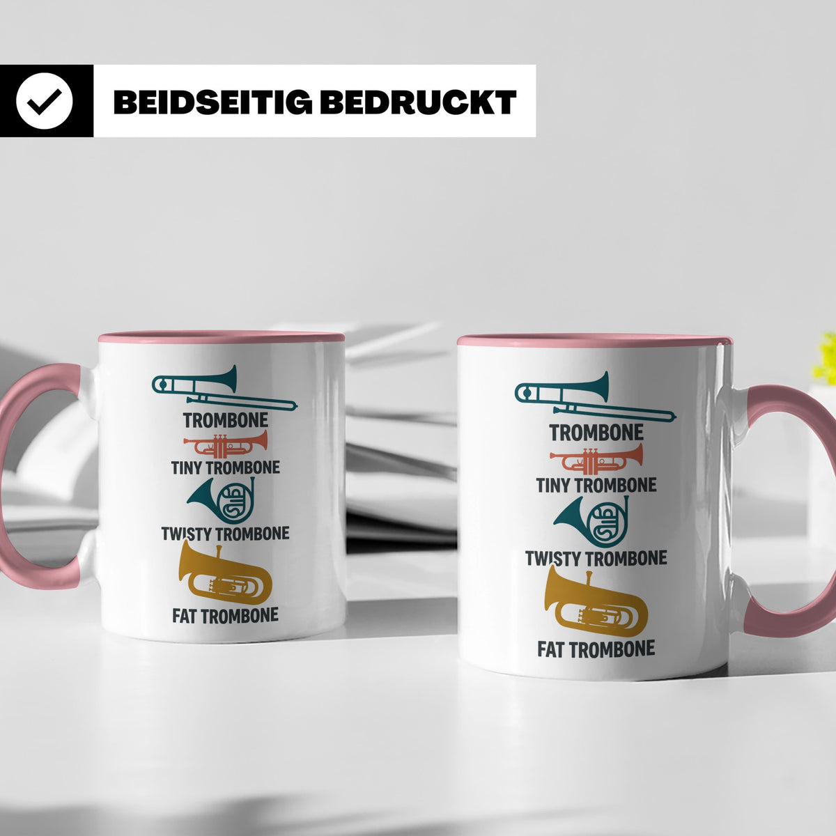Posaunist Tasse mit lustigem Spruch Tiny Twisty Fat Trombone – Rosa [farbe:rosa]