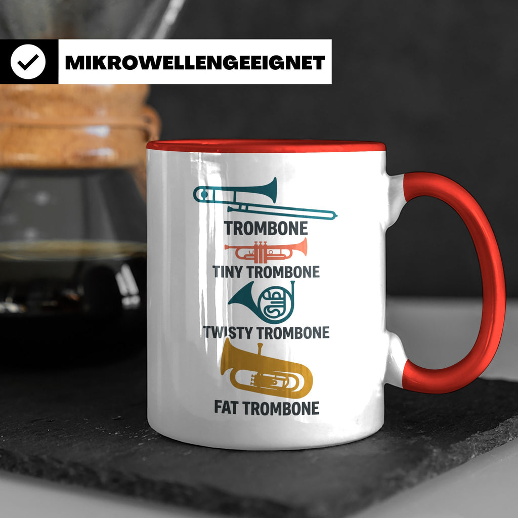 Posaunist Tasse mit lustigem Spruch Tiny Twisty Fat Trombone – Rot [farbe:rot]