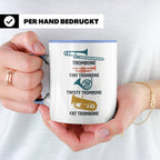 Posaunist Tasse mit lustigem Spruch Tiny Twisty Fat Trombone – Blau [farbe:blau]