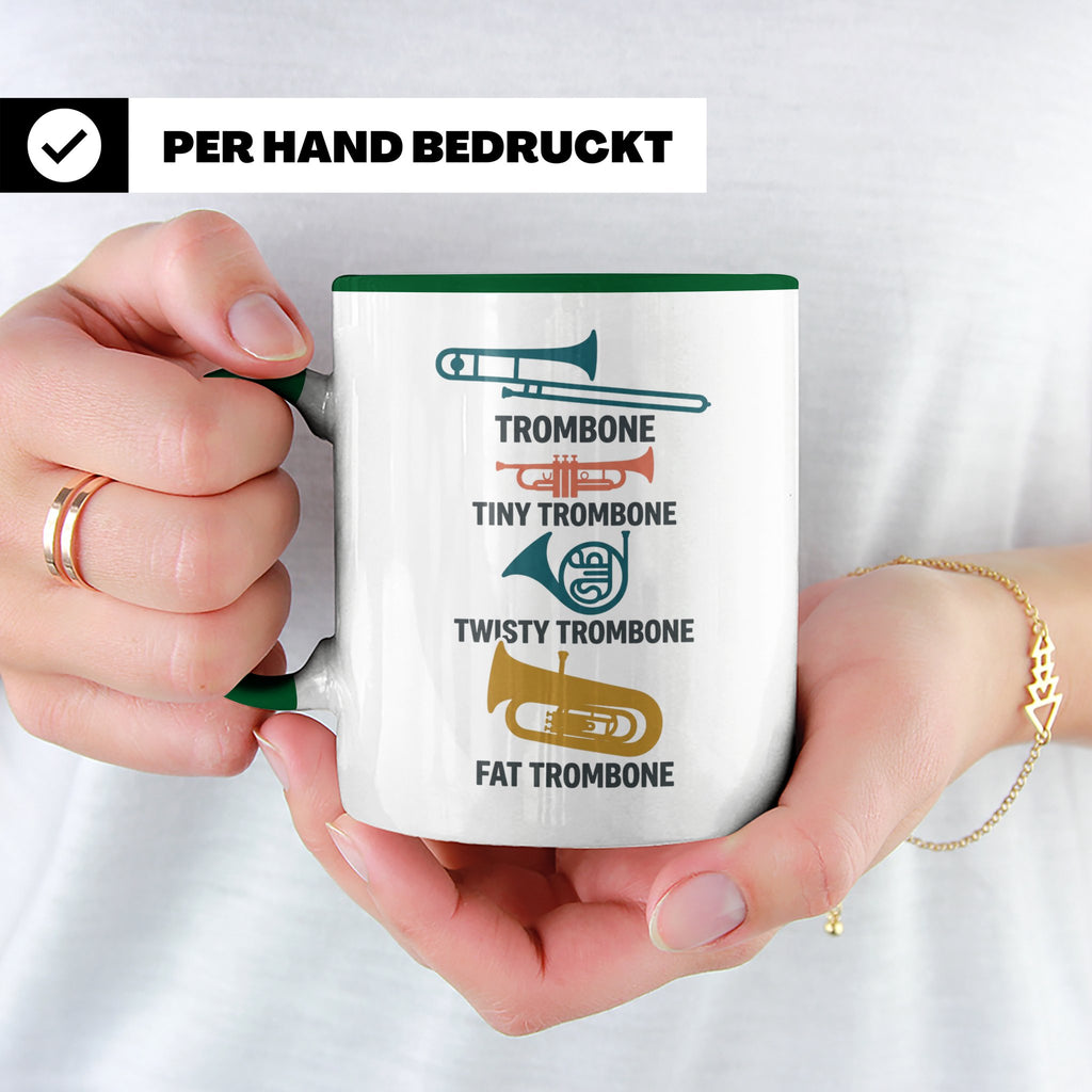 Posaunist Tasse mit lustigem Spruch Tiny Twisty Fat Trombone – Grün [farbe:grün]