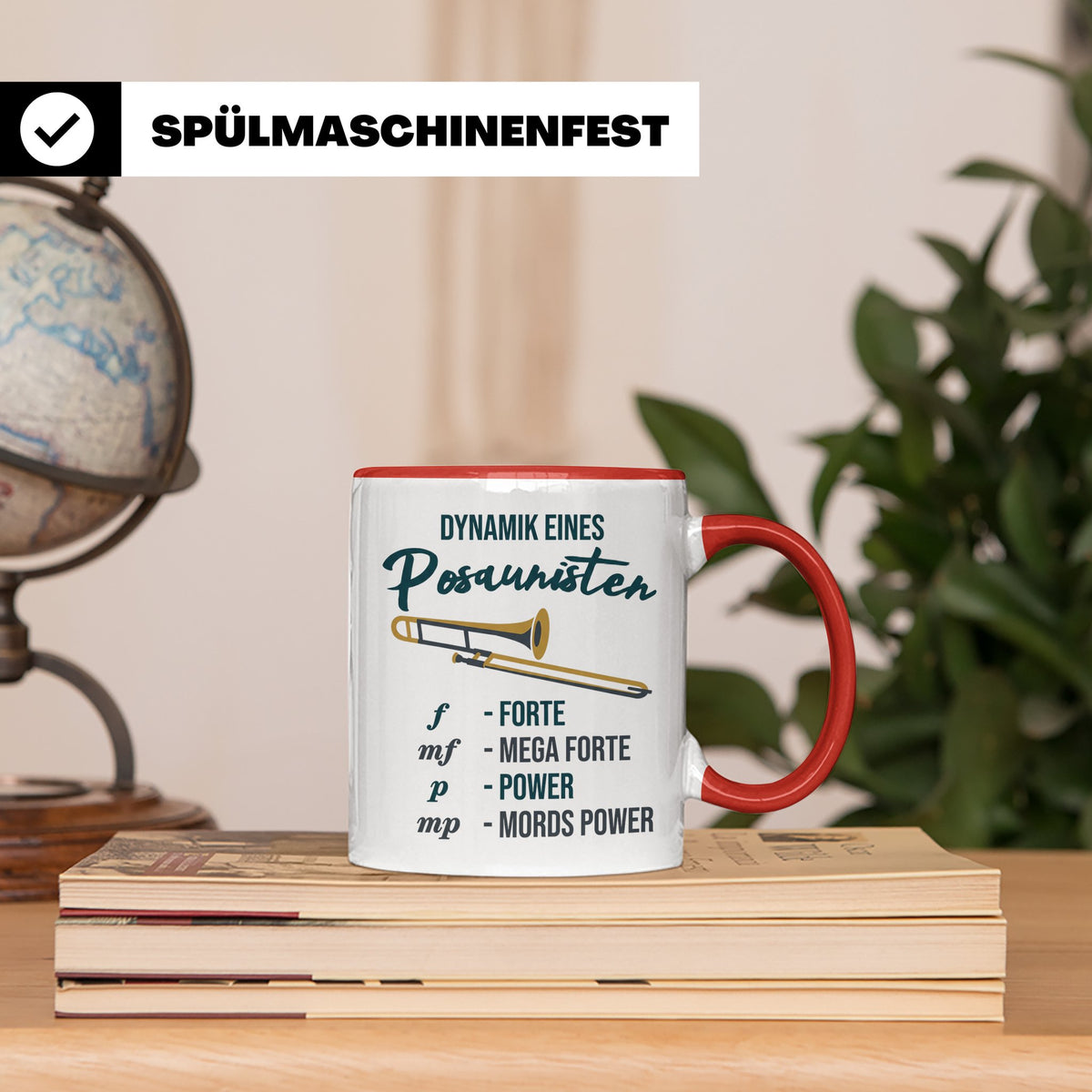 Posaunist Tasse mit lustigem Spruch Dynamik, Geschenk für Mu – Rot [farbe:rot]