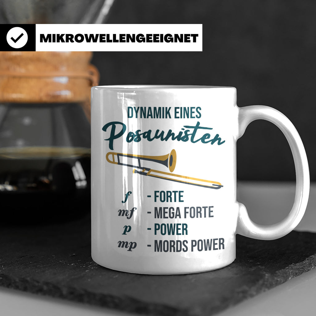 Posaunist Tasse mit lustigem Spruch Dynamik, Geschenk für Mu – Weiß [farbe:weiß]