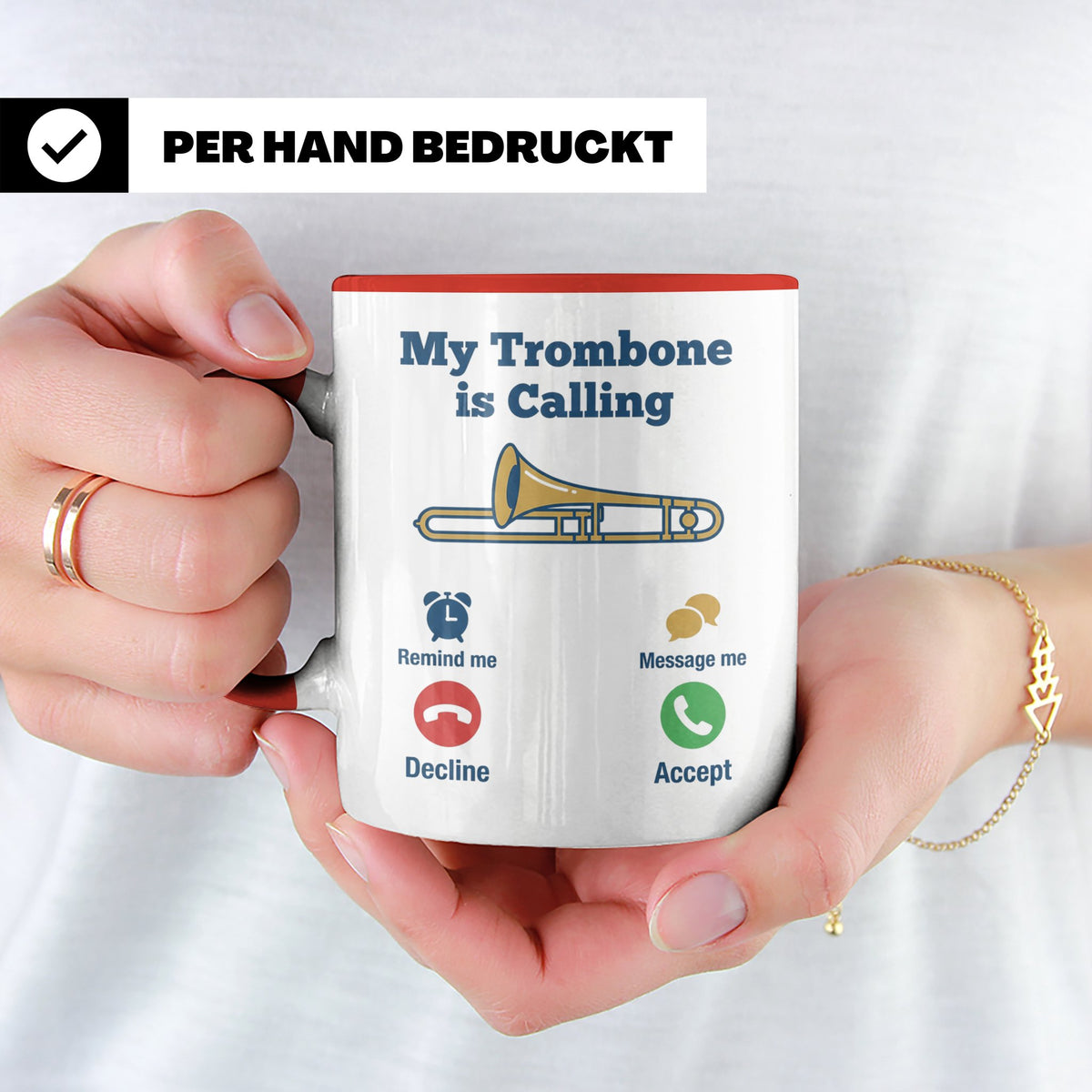 Posaune Tasse lustig My Trombone is Calling Geschenk für Pos – Rot [farbe:rot]