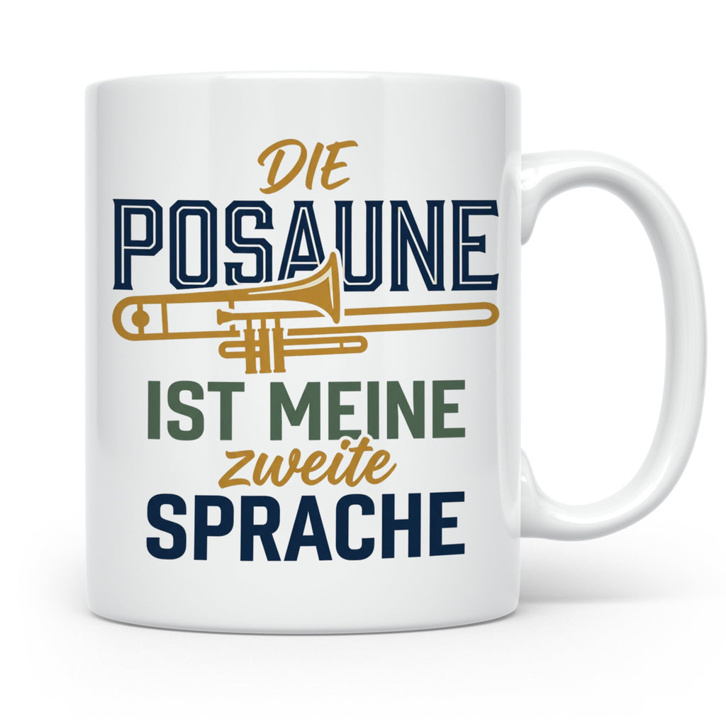 Posaune Tasse Spruch 'zweite Sprache' für Posaunist, Musiker – Weiß [farbe:weiß]