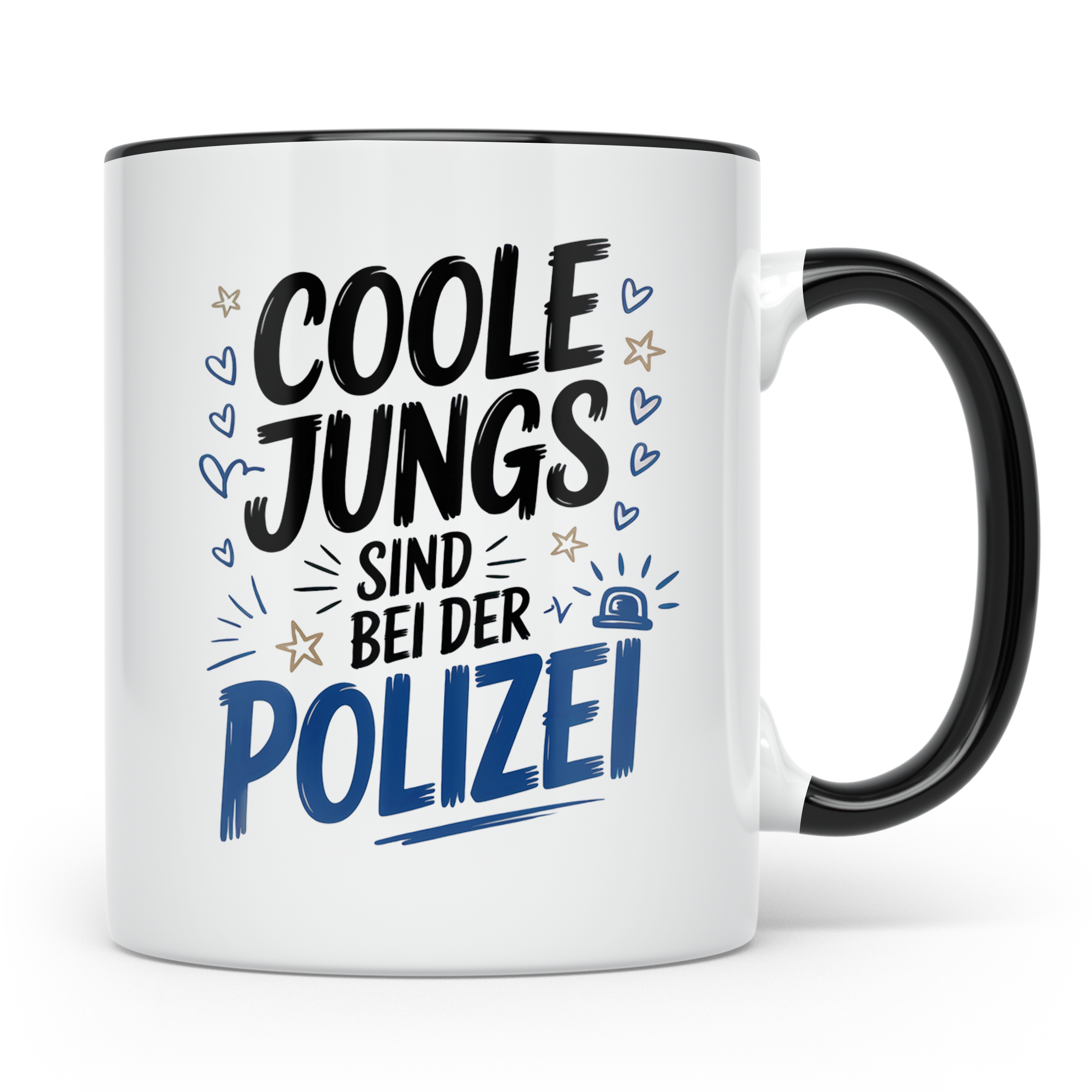 Polizei Tasse - Coole Jungs sind bei der Polizei - Geschenk  – Schwarz [farbe:schwarz]