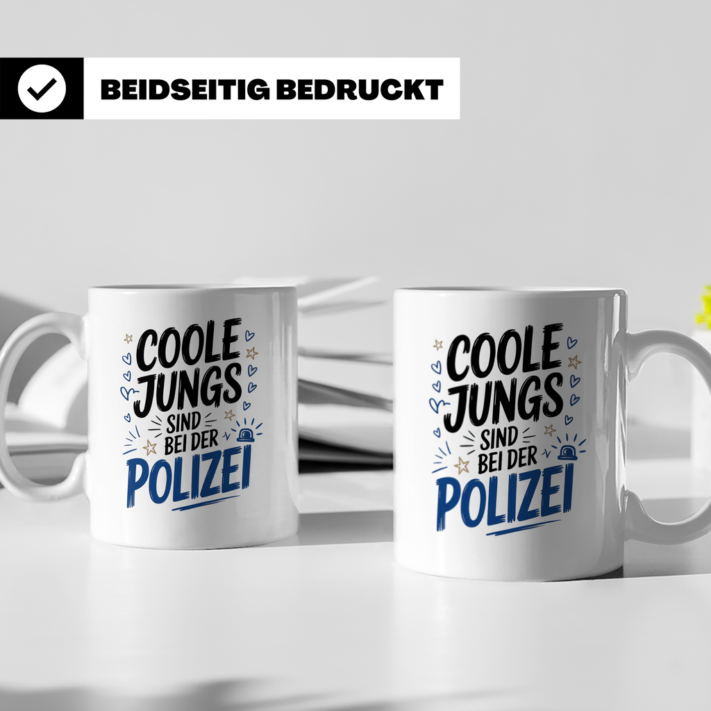 Polizei Tasse - Coole Jungs sind bei der Polizei - Geschenk  – Weiß [farbe:weiß]