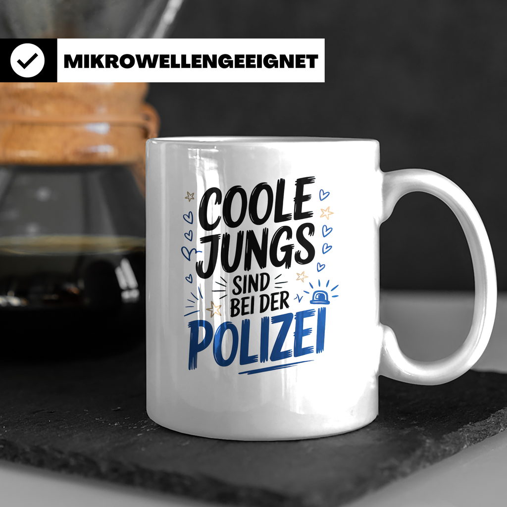 Polizei Tasse - Coole Jungs sind bei der Polizei - Geschenk  – Weiß [farbe:weiß]