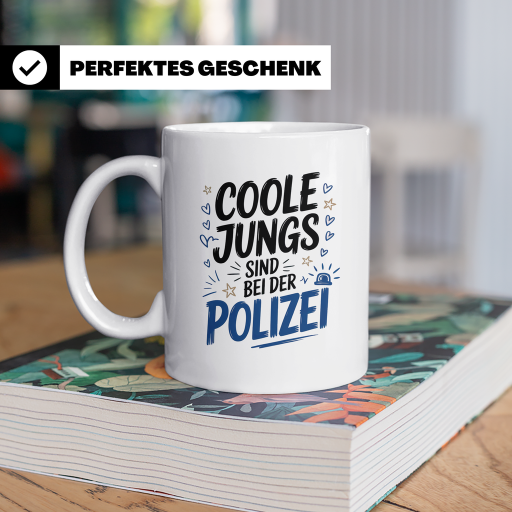Polizei Tasse - Coole Jungs sind bei der Polizei - Geschenk  – Weiß [farbe:weiß]