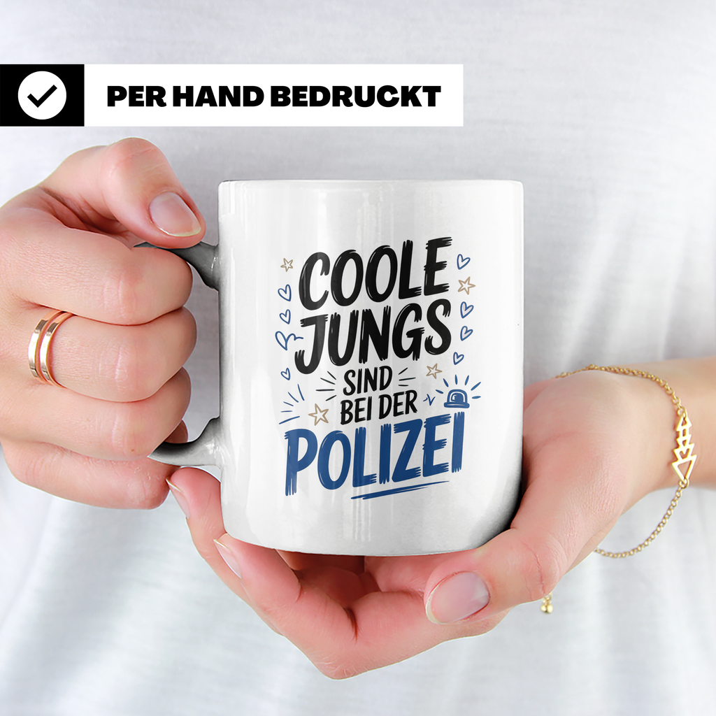Polizei Tasse - Coole Jungs sind bei der Polizei - Geschenk  – Weiß [farbe:weiß]