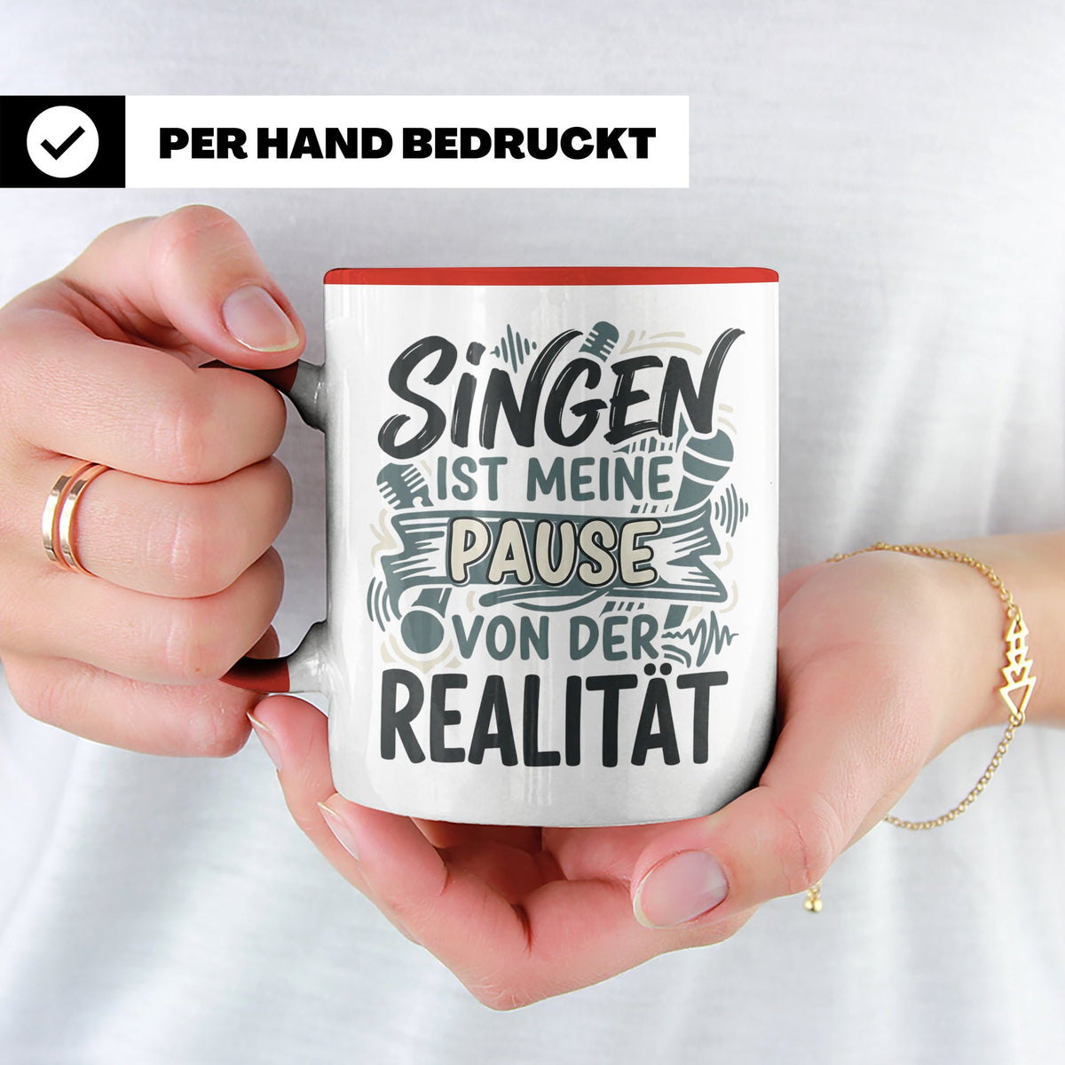 Sänger Tasse mit Spruch Singen ist meine Pause von der Reali – Rot [farbe:rot]