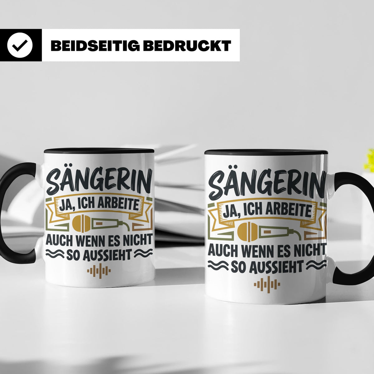 Sängerin Tasse mit Spruch 'Ja ich arbeite' Geschenk für Musi – Schwarz [farbe:schwarz]