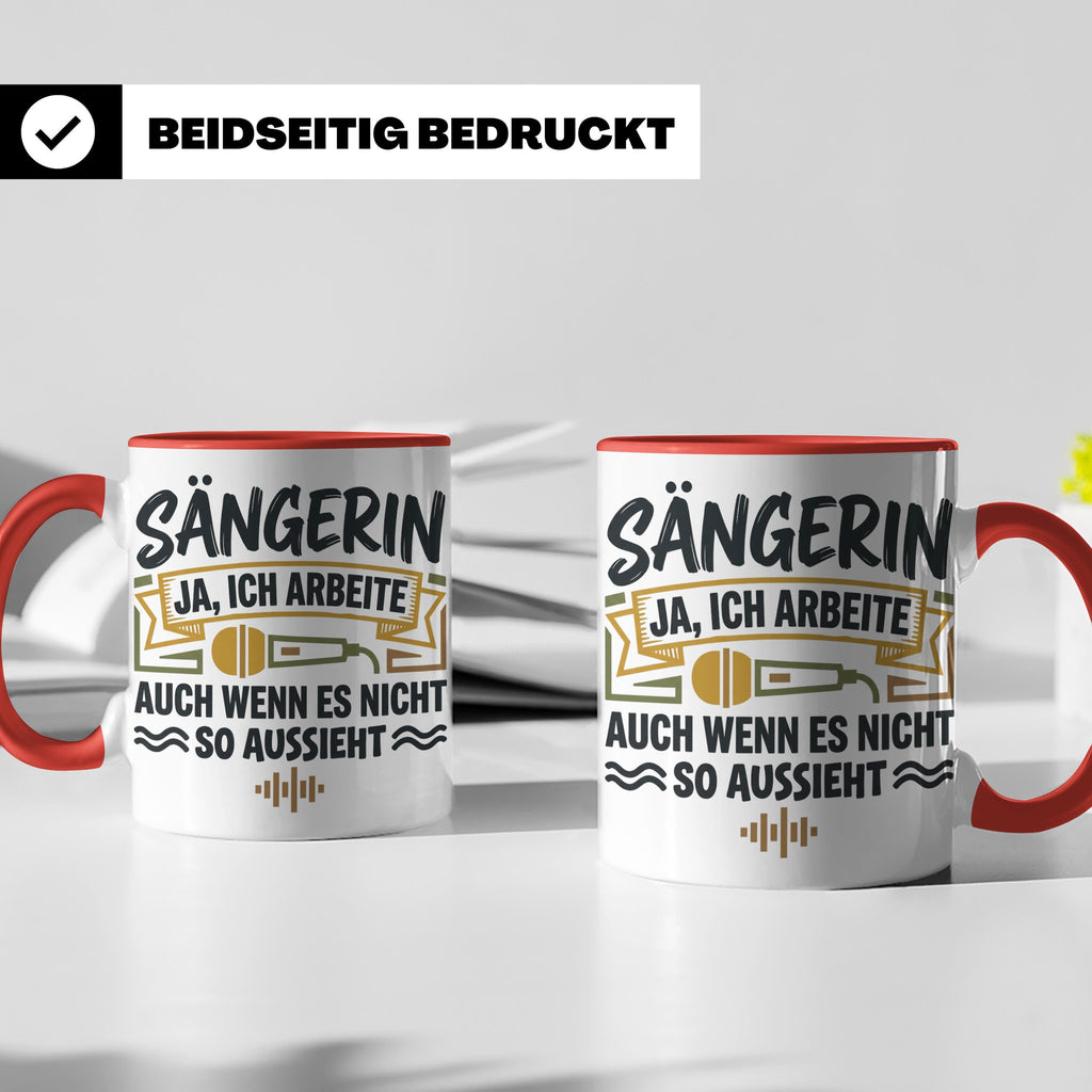 Sängerin Tasse mit Spruch 'Ja ich arbeite' Geschenk für Musi – Rot [farbe:rot]