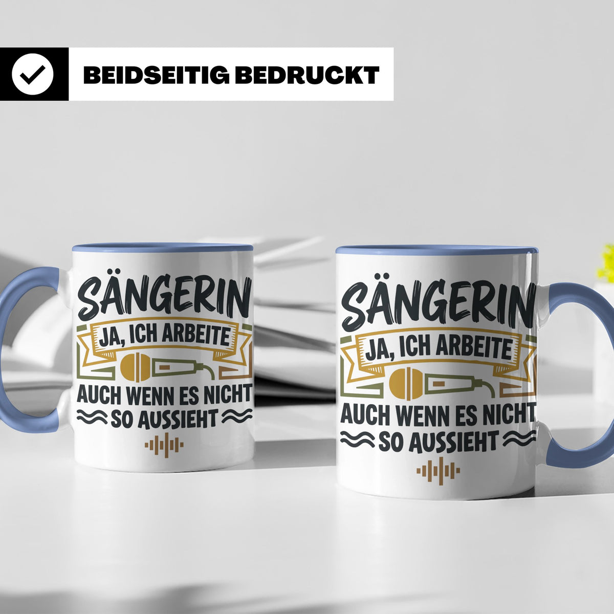 Sängerin Tasse mit Spruch 'Ja ich arbeite' Geschenk für Musi – Blau [farbe:blau]