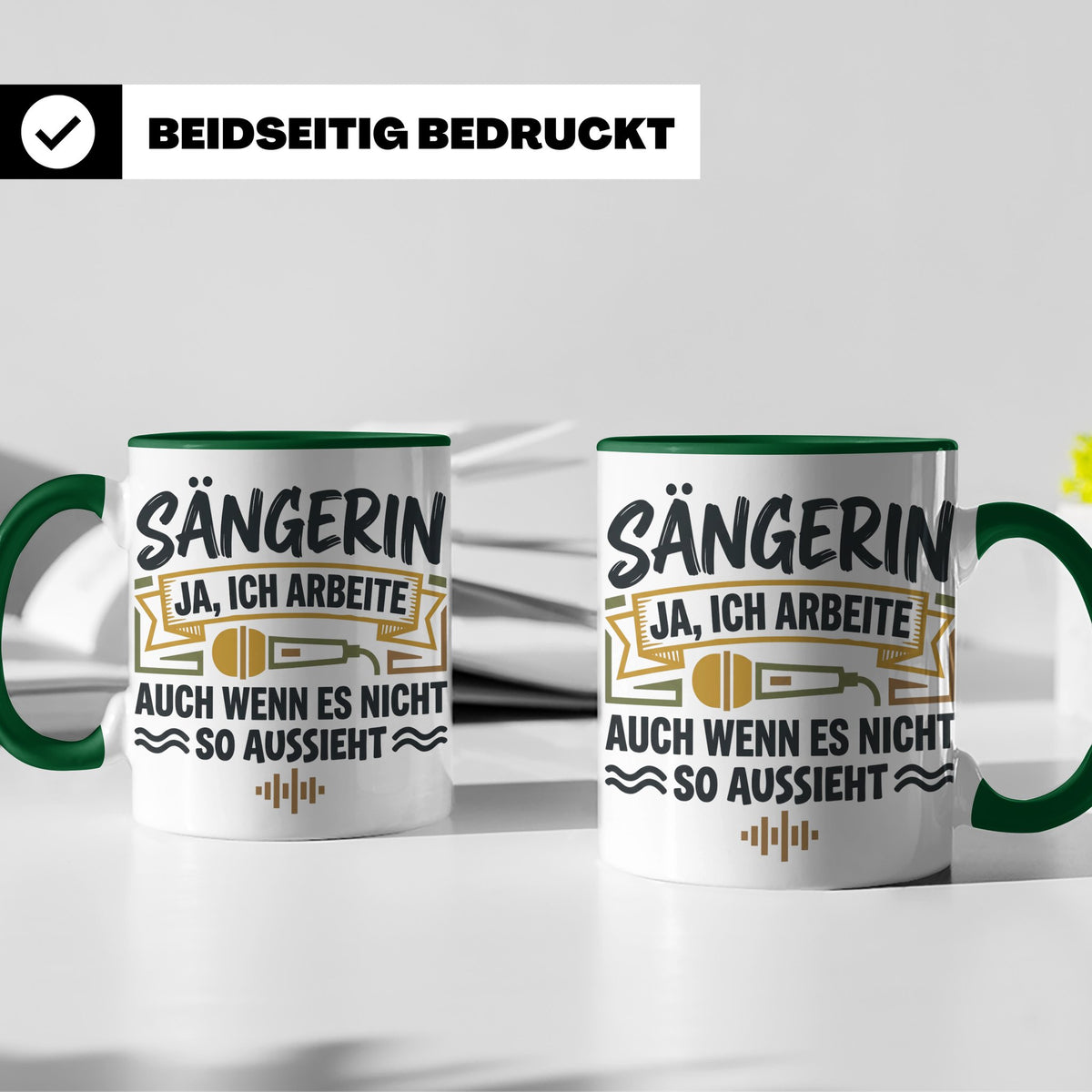 Sängerin Tasse mit Spruch 'Ja ich arbeite' Geschenk für Musi – Grün [farbe:grün]