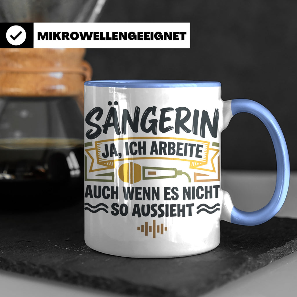 Sängerin Tasse mit Spruch 'Ja ich arbeite' Geschenk für Musi – Blau [farbe:blau]
