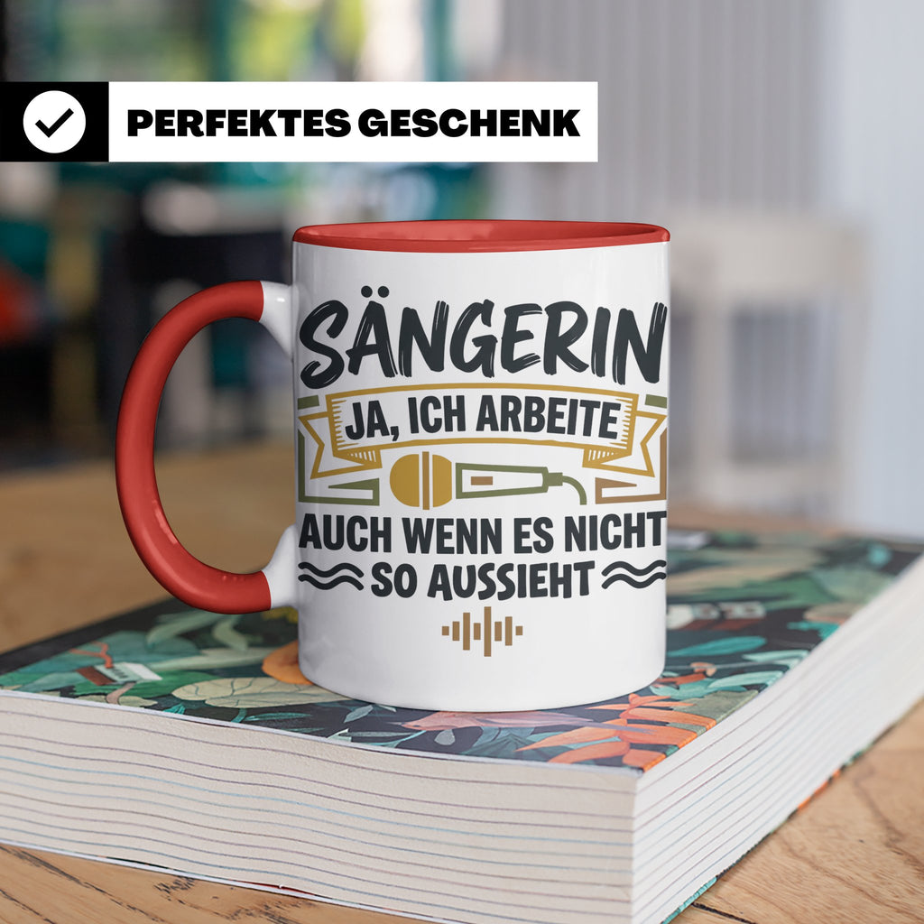 Sängerin Tasse mit Spruch 'Ja ich arbeite' Geschenk für Musi – Rot [farbe:rot]
