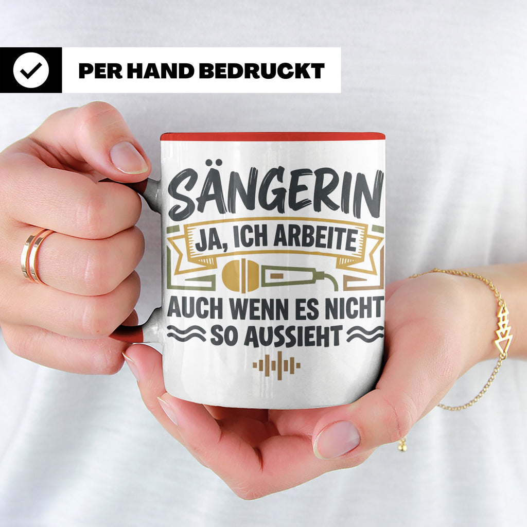 Sängerin Tasse mit Spruch 'Ja ich arbeite' Geschenk für Musi – Rot [farbe:rot]