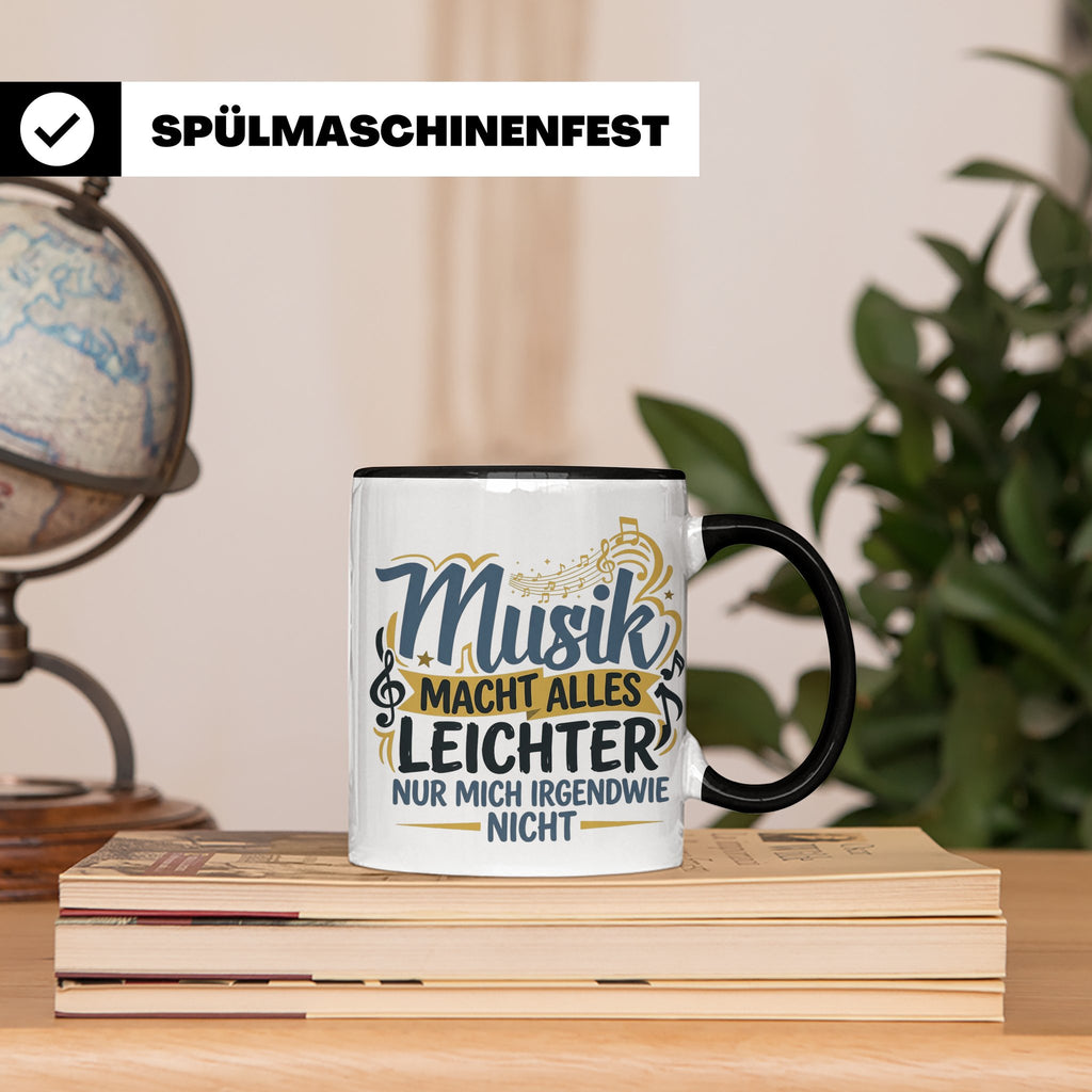 Musiker Tasse mit Spruch Musik macht alles leichter | Lustig – Schwarz [farbe:schwarz]
