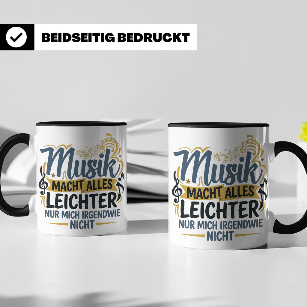Musiker Tasse mit Spruch Musik macht alles leichter | Lustig – Schwarz [farbe:schwarz]