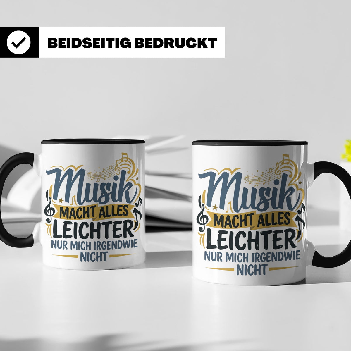 Musiker Tasse mit Spruch Musik macht alles leichter | Lustig – Schwarz [farbe:schwarz]