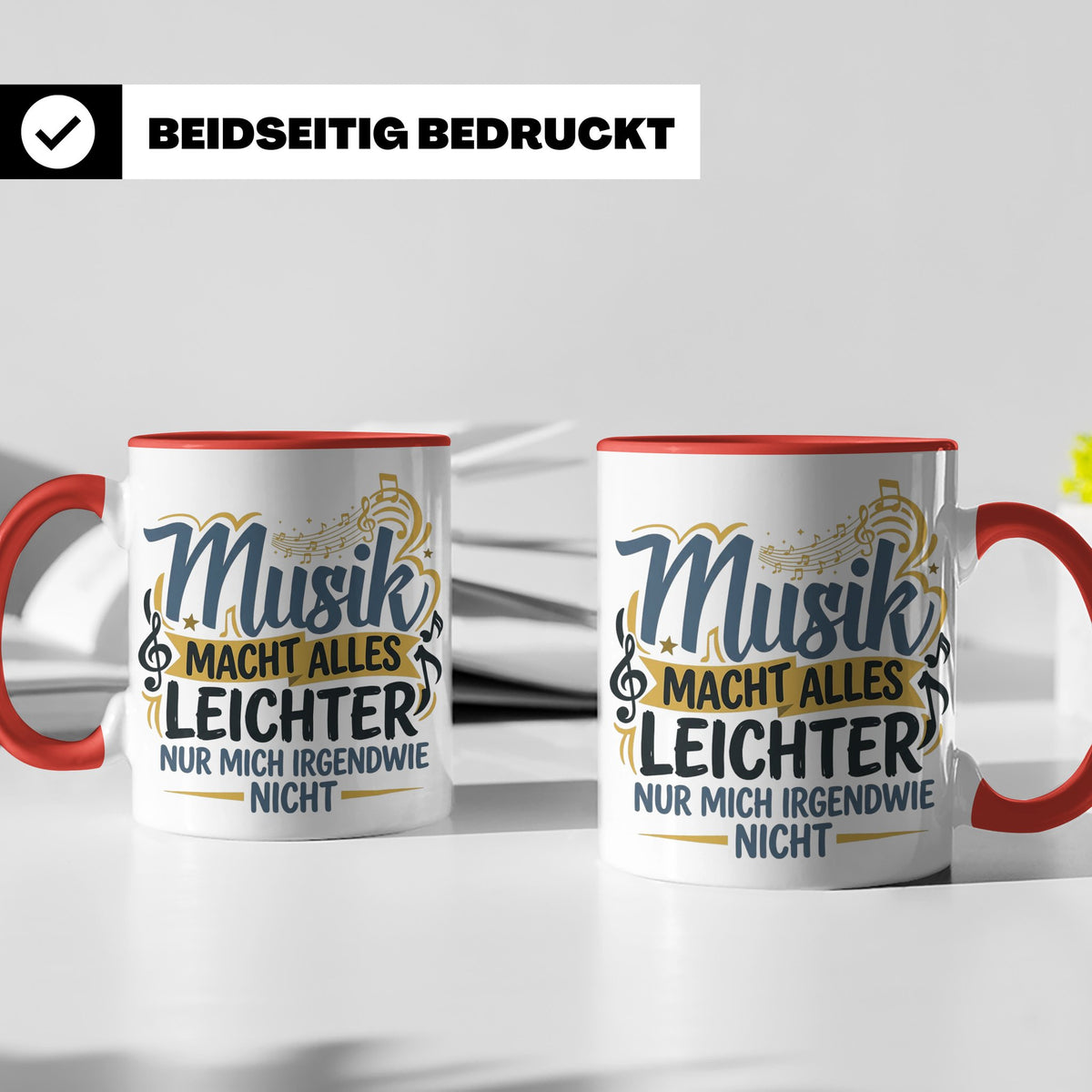 Musiker Tasse mit Spruch Musik macht alles leichter | Lustig – Rot [farbe:rot]