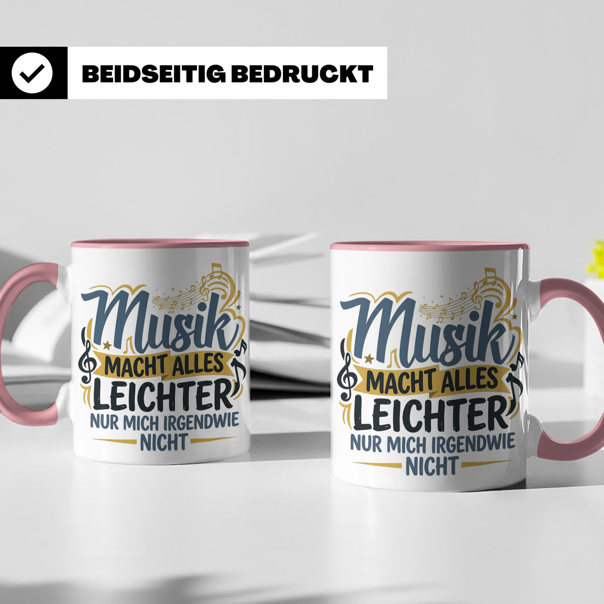 Musiker Tasse mit Spruch Musik macht alles leichter | Lustig – Rosa [farbe:rosa]