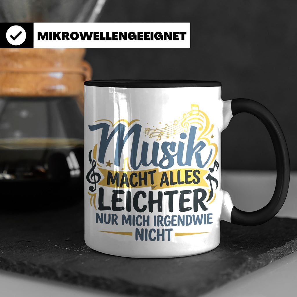 Musiker Tasse mit Spruch Musik macht alles leichter | Lustig – Schwarz [farbe:schwarz]