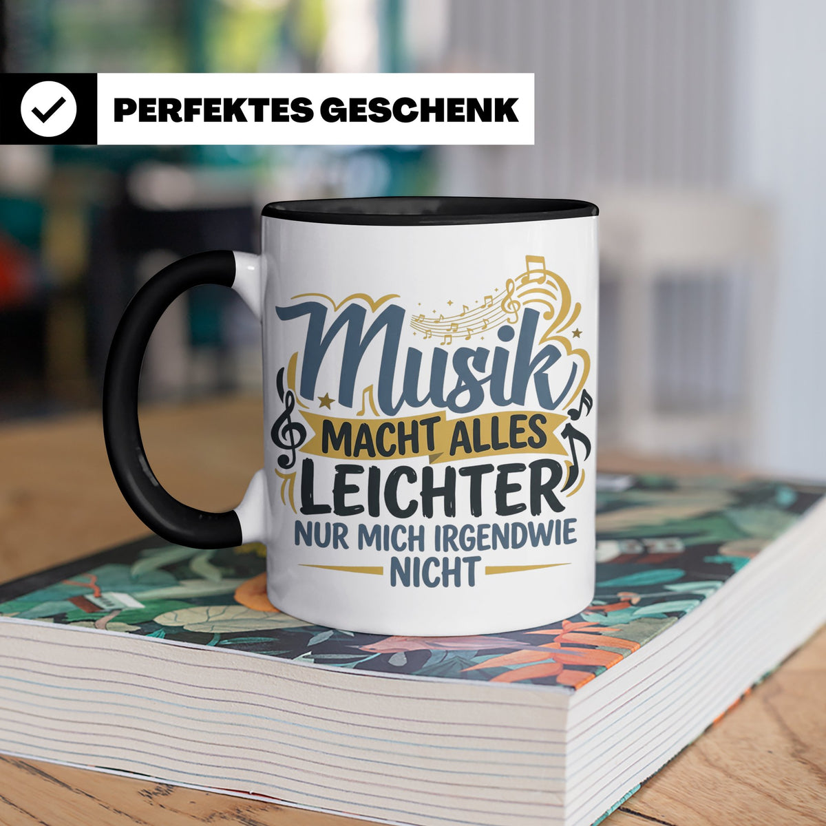 Musiker Tasse mit Spruch Musik macht alles leichter | Lustig – Schwarz [farbe:schwarz]