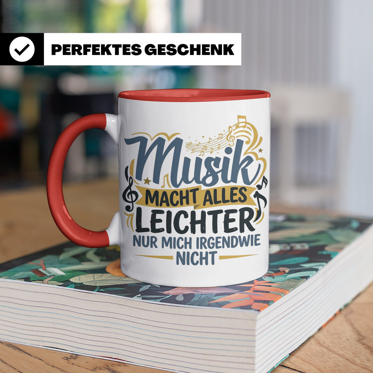 Musiker Tasse mit Spruch Musik macht alles leichter | Lustig – Rot [farbe:rot]