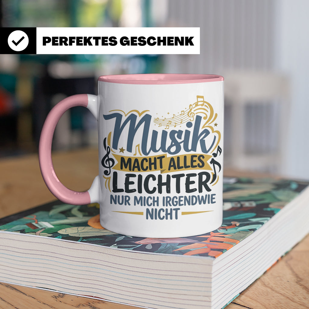 Musiker Tasse mit Spruch Musik macht alles leichter | Lustig – Rosa [farbe:rosa]