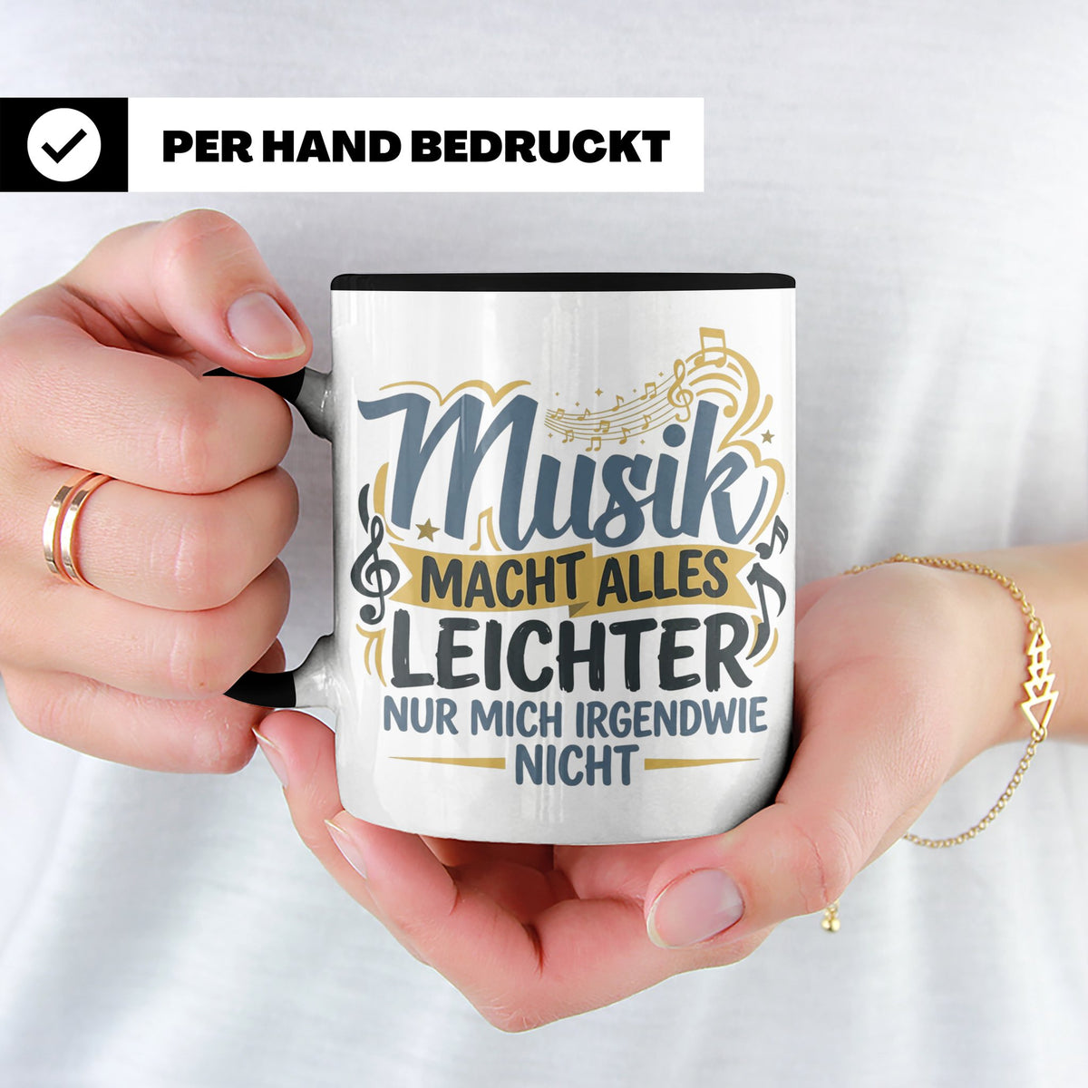 Musiker Tasse mit Spruch Musik macht alles leichter | Lustig – Schwarz [farbe:schwarz]