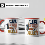 Saxophon Tasse mit Spruch 'Ja ich brauche die wirklich alle' – Rot [farbe:rot]