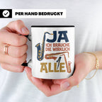 Saxophon Tasse mit Spruch 'Ja ich brauche die wirklich alle' – Schwarz [farbe:schwarz]