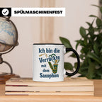 Saxophonistin Tasse mit Spruch Ich bin die Verrückte, Gesche – Schwarz [farbe:schwarz]