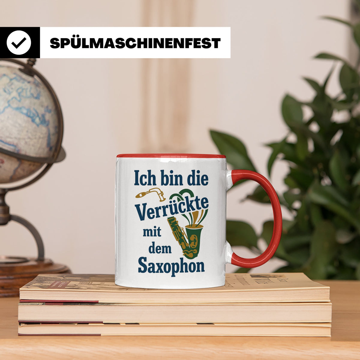 Saxophonistin Tasse mit Spruch Ich bin die Verrückte, Gesche – Rot [farbe:rot]