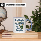 Saxophonistin Tasse mit Spruch Ich bin die Verrückte, Gesche – Blau [farbe:blau]