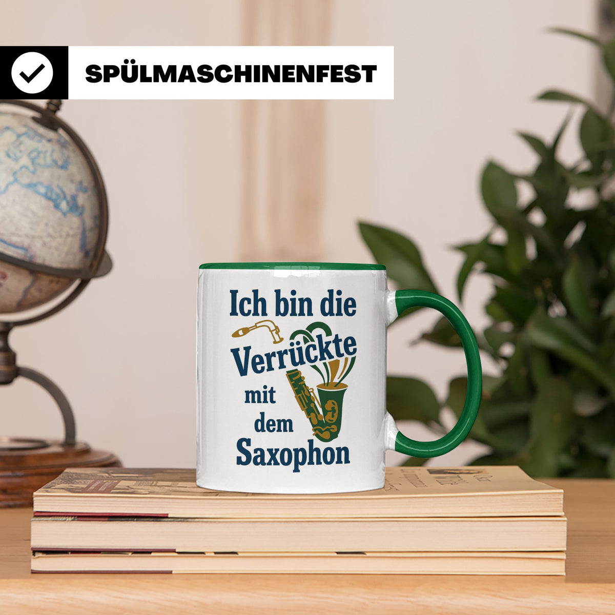 Saxophonistin Tasse mit Spruch Ich bin die Verrückte, Gesche – Grün [farbe:grün]